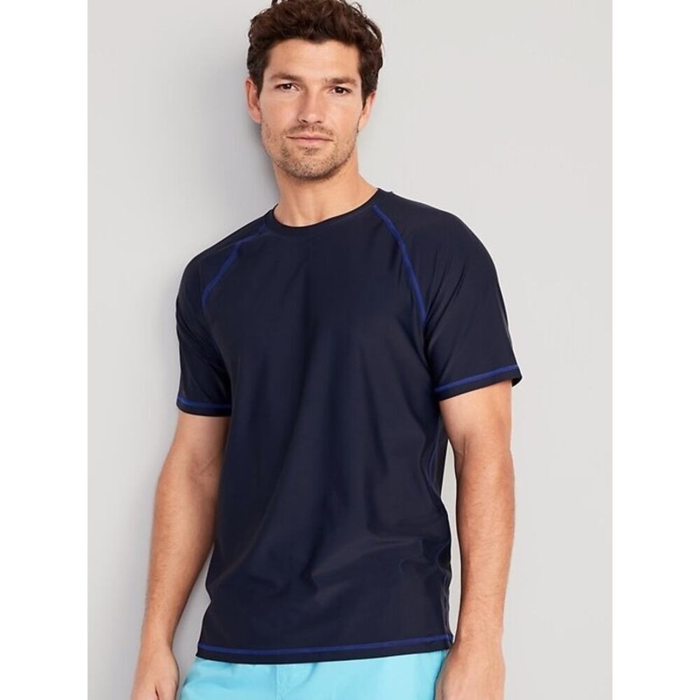 Old Navy Sunshirt Swim Rash Guard Top Navy Blue Contrast Stitching Mens XS